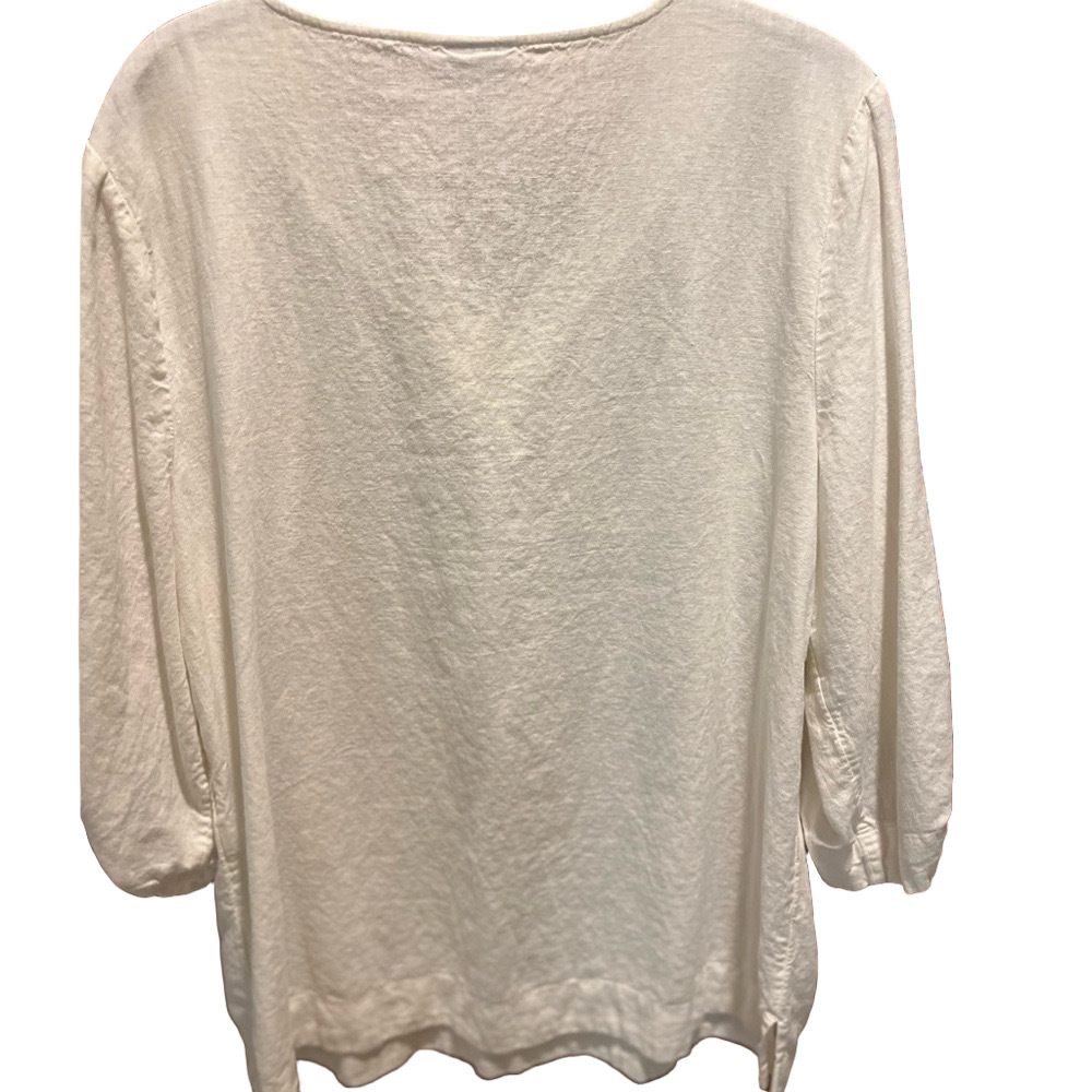 Chico's Cream V-Neck Blouse with Floral Trim - Picture 5 of 5